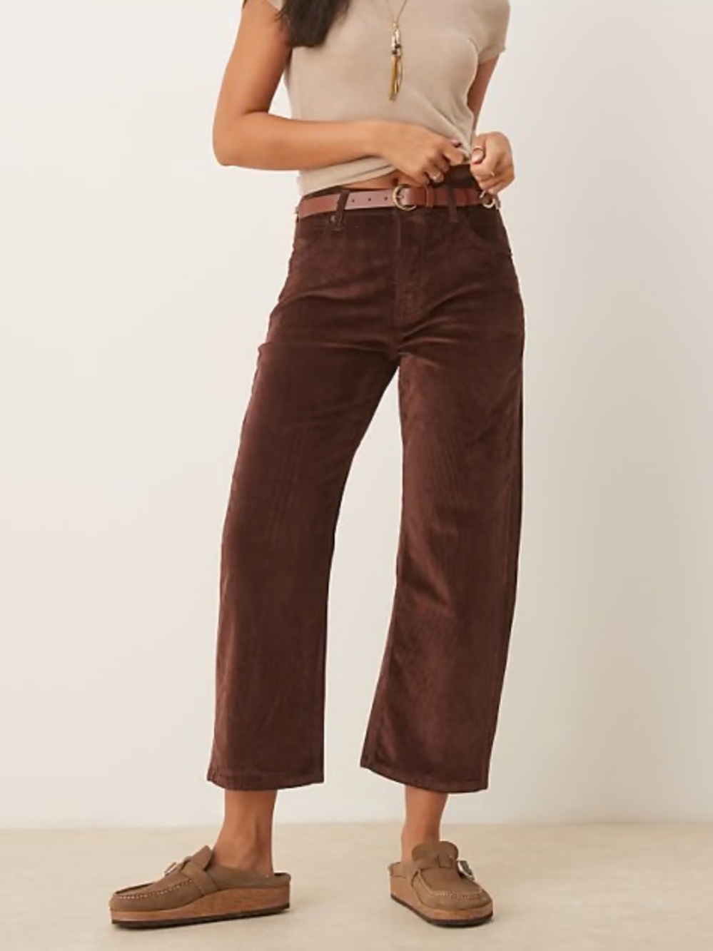 We The Free People Trance Dropped Corduroy Ankle Barrel Jeans Chocolate Brown 27